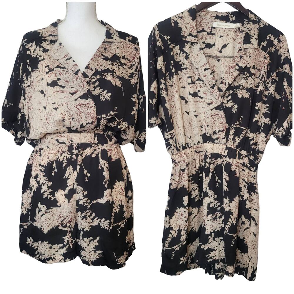 Bishop+Young Floral Romper Black Beige Vintage Boho Chic Size S